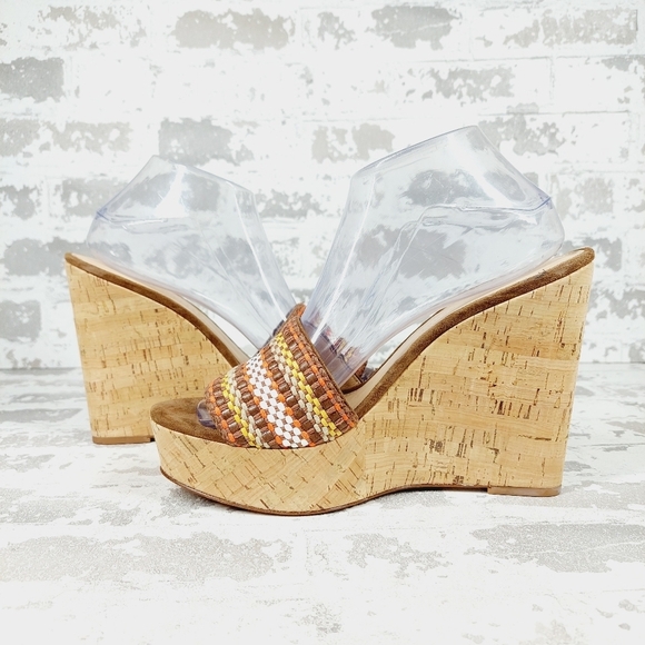 New Veronica Beard Dali Multi Woven Raffia Leather Cork Wedge Sandals K729 - Picture 4 of 11